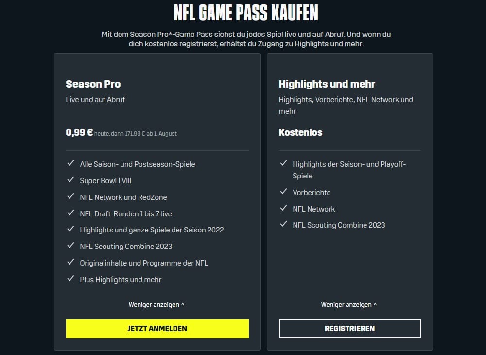 NFL Game Pass Deutschland über DAZN buchen