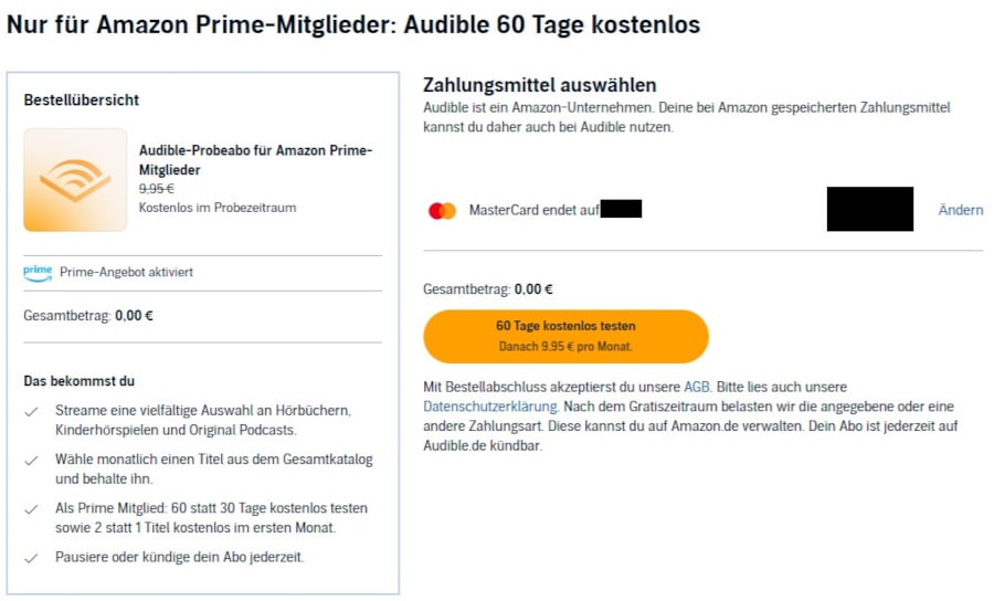 Audible Probeabo 60 Tage kostenlos für Amazon Prime Mitglieder