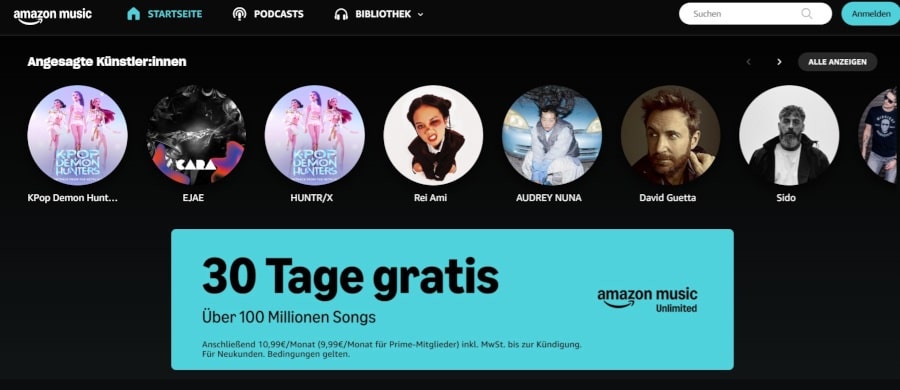 Amazon Music Probemonat - 30 Tage kostenlos testen