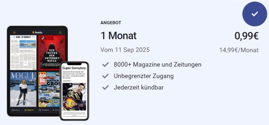 Readly Probeabo für 0,99 Euro