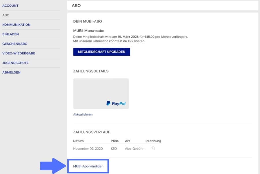 Anleitung Mubi Abo kündigen