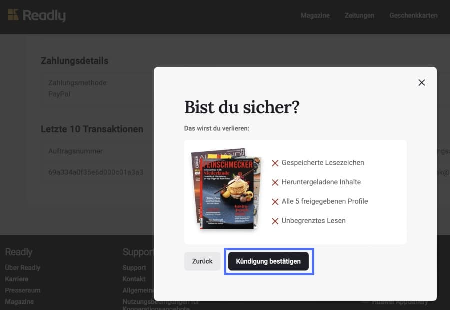 Readly Abo kündigen